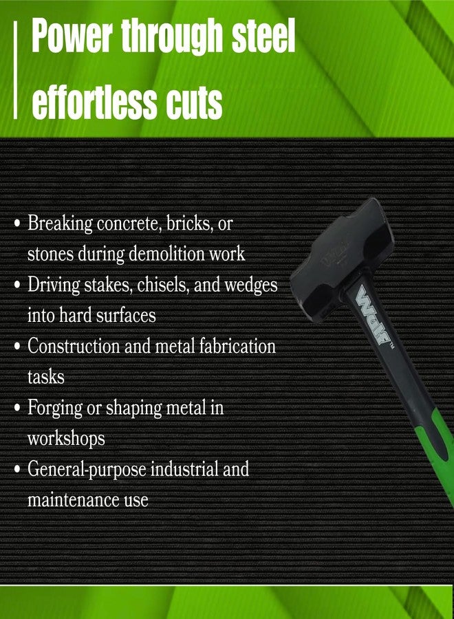 WULF 1400g (3LB) Heavy Duty Sledge Hammer | Forged Steel Head with Shockproof Fiberglass Handle | Anti-Slip Grip for Demolition, Construction & DIY (Black & Green) - Image 4